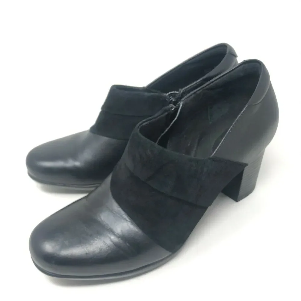 Clarks Bendables Bootie Womens 9.5 M Black Leather Suede Side‎ Zip Heel